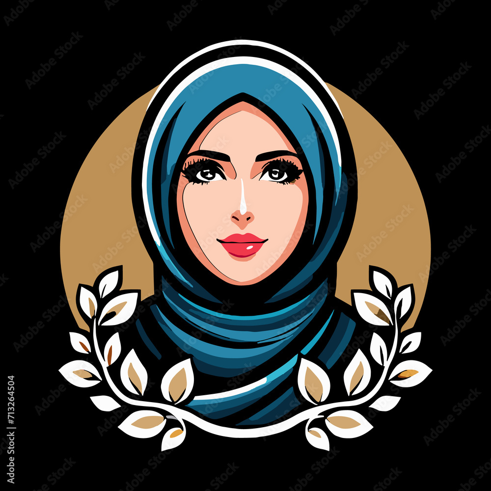 Vector women hijab beauty muslimah fashion flat design scarf logo, Generative Ai