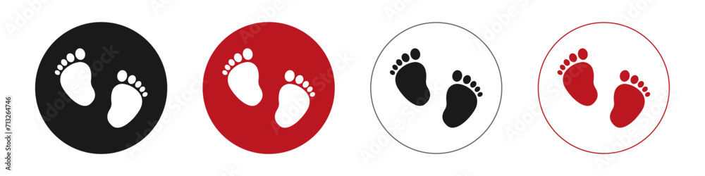 Set of vector illustrations of baby steps - pairs of black, pink and blue footprints in a flat styl Set of vector illustrations of baby steps - pairs of black, pink and blue footprints in a flat styl