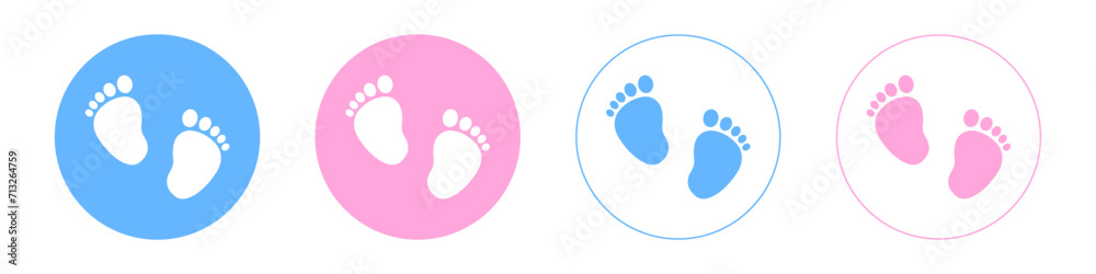 Set of vector illustrations of baby steps - pairs of black, pink and blue footprints in a flat styl Set of vector illustrations of baby steps - pairs of black, pink and blue footprints in a flat styl