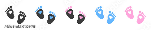 Baby foot barefoot heart icon. Set