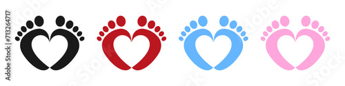 Baby foot barefoot heart icon. Set.