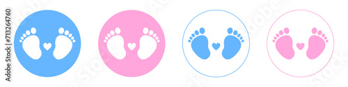 Baby foot barefoot heart icon. Set