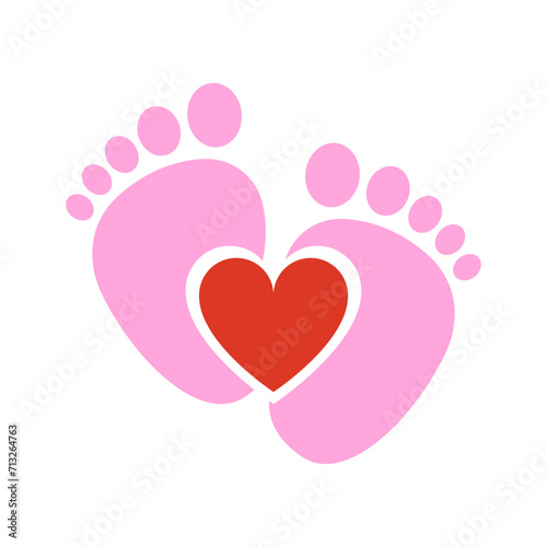 Heart symbol of a child's foot of a barefoot girl. Illustration.