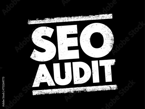 Seo Audit - process of analyzing how well your web presence relates to best practices, text concept stamp