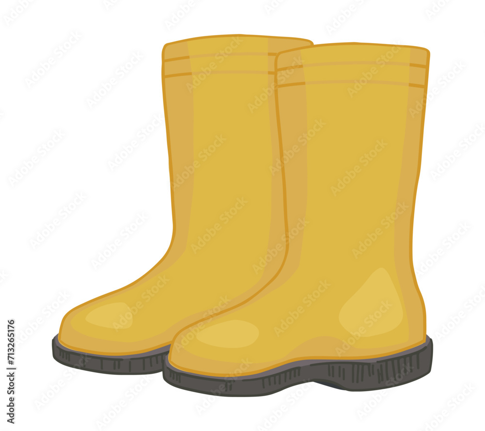 Rubber boots doodle. Clip art of gardening tool, rainy weather accessory. Cartoon vector illustration isolated on white. Rubber boots doodle. Clip art of gardening tool, rainy weather accessory. Cartoon vector illustration isolated on white.