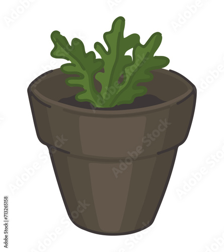 Potted plant doodle. Gardening attribute vector illustration in cartoon style isolated on white.