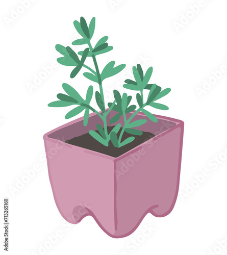 Potted plant doodle. Gardening attribute vector illustration in cartoon style isolated on white.