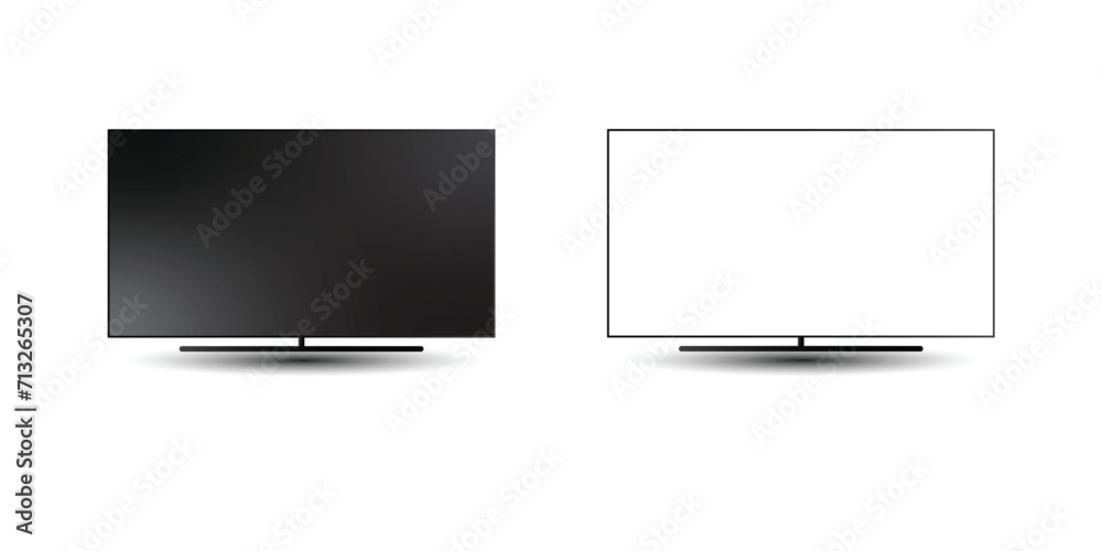  TV 4K flat screen lcd or oled, realistic plasma TV with stand. - obrazy, fototapety, plakaty 