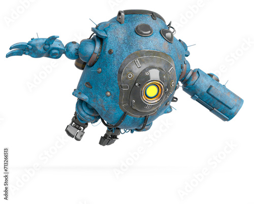 heavy metal mech ball in a jump pose on white background