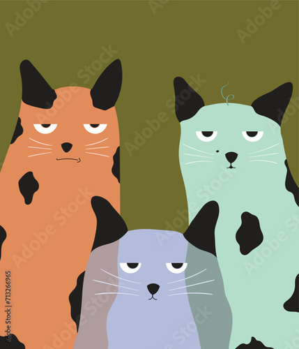 Fototapeta Naklejka Na Ścianę i Meble -  A trio of Funny Faced, Relax, Cynical Eyed Cats