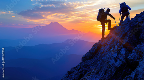 Two people have conquered a mountain peak