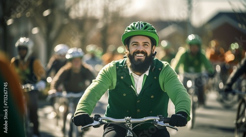 Row of Green Bicycles Adorned With Shamrocks for St. Patricks Day Bike Parade, St Patricks Day
