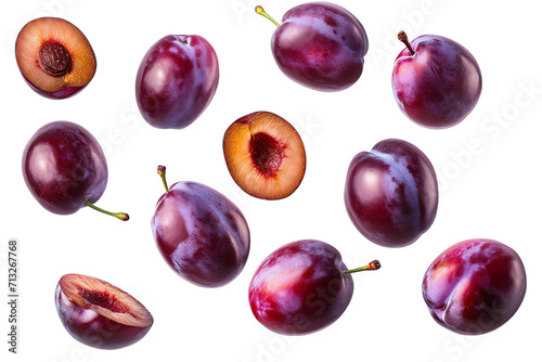 Isolated fresh red and purple plums on a white background, showcasing their juicy and delicious nature