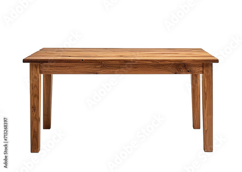 A wooden dining table with clean lines a transparent background. Isolated furniture for interior design.
