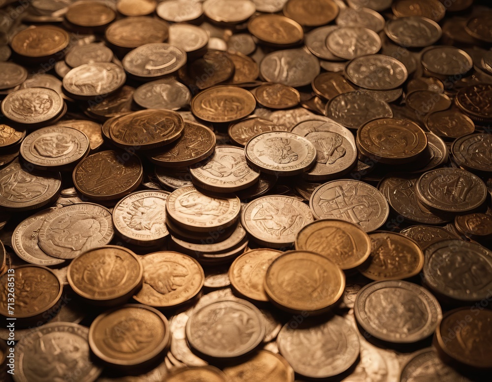 many colored metal coins in a bank cash vault many colored metal coins in a bank cash vault