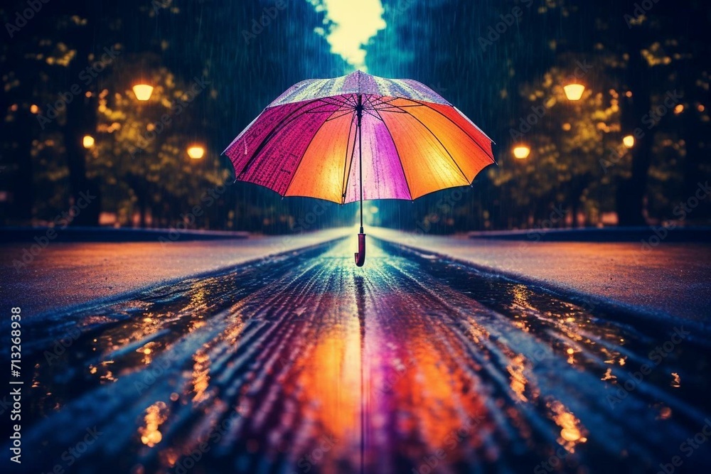 colorful umbrella in the rainfall. Generative AI