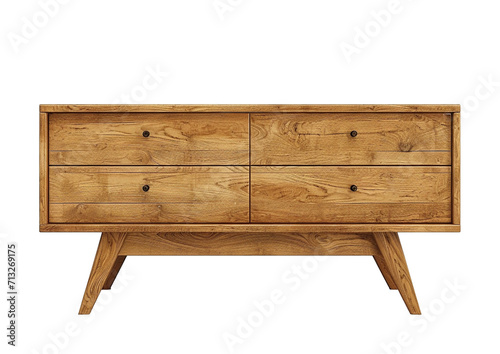 A wooden sideboard with drawers isolated on a transparent background. Isolated furniture for interior design.