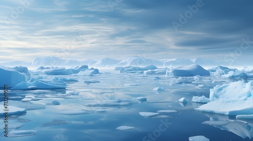 Ice sheets melting in the arctic, antarctic, or polar region ocean and waters. Global warming, climate change, greenhouse gas, ecology concept. 