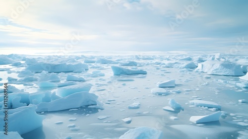 Ice sheets melting in the arctic  antarctic  or polar region ocean and waters. Global warming  climate change  greenhouse gas  ecology concept. 