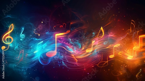 Abstract representation of a musical symphony with flowing notes and harmonious colors background