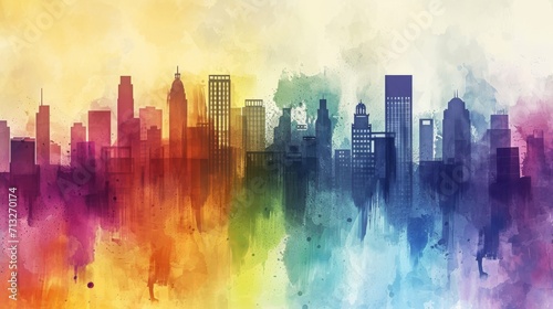 Abstract urban skyline with a mix of architecture and vibrant colors background