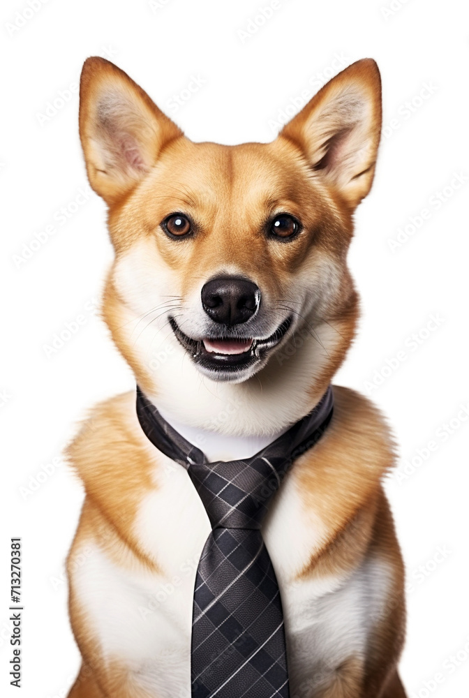 Funny dog in a tie on a transparent background.