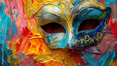 Brush strokes and textures creating a vibrant carnival mask background