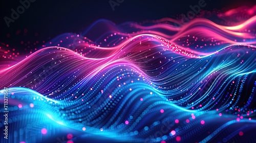 abstract flowing neon wave background, ai generative