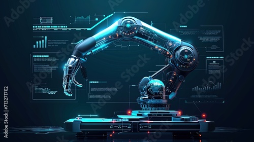 3d rendering robotic arm or robot arm in digital hologram background, ai generative photo
