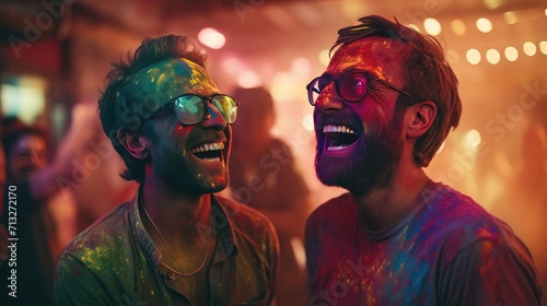 Group of People Celebrating With Colored Powder on Their Faces, Holi