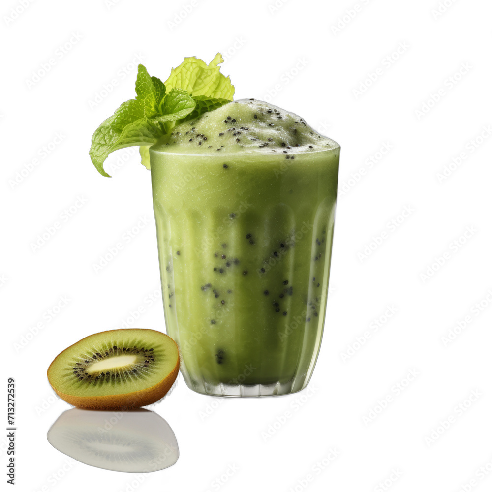 Kale Kiwi Kick Smoothie: Kale, Kiwi, Green Apple, Chia Seeds, Ice isolated on transparent background Kale Kiwi Kick Smoothie: Kale, Kiwi, Green Apple, Chia Seeds, Ice isolated on transparent background