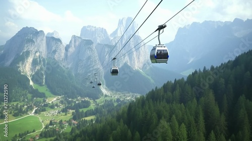 Aerial view of the cable car from Ortisei to Rascies Ai Generative