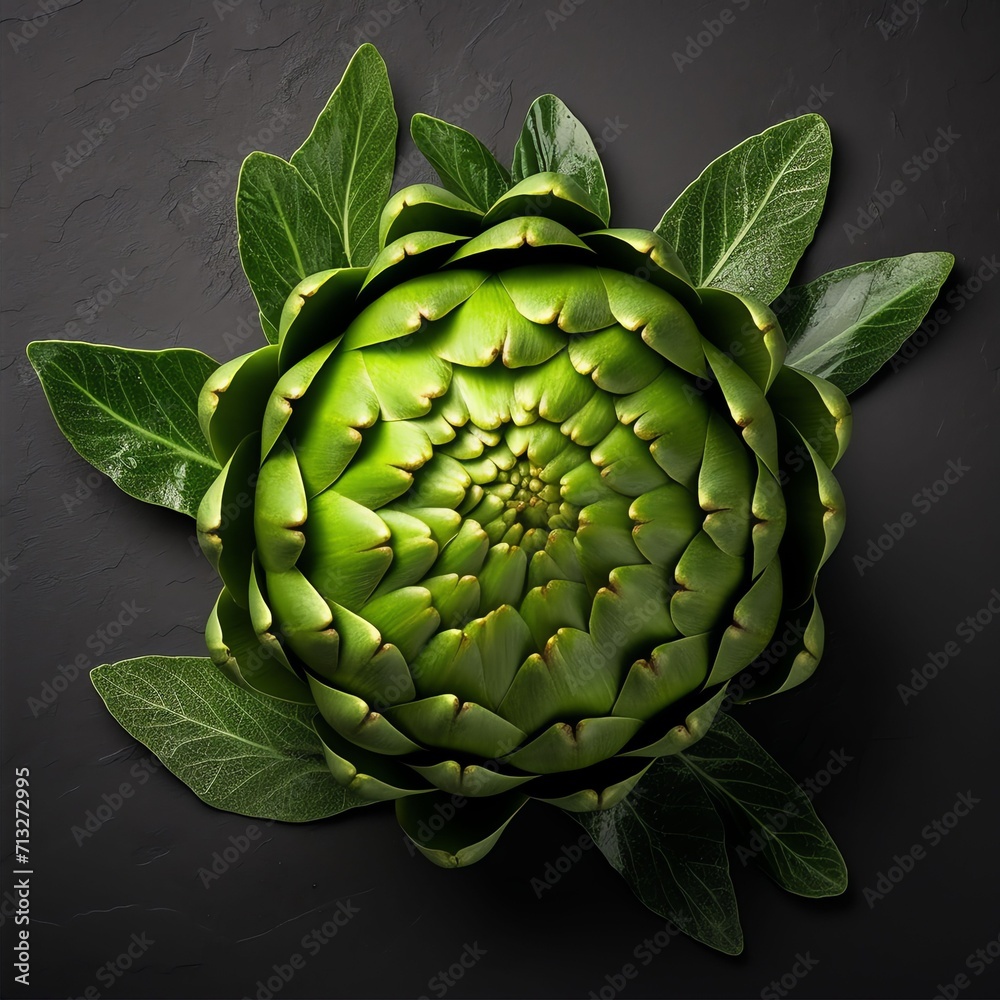 Obraz premium Photograph of artichoke, top down view, wite background