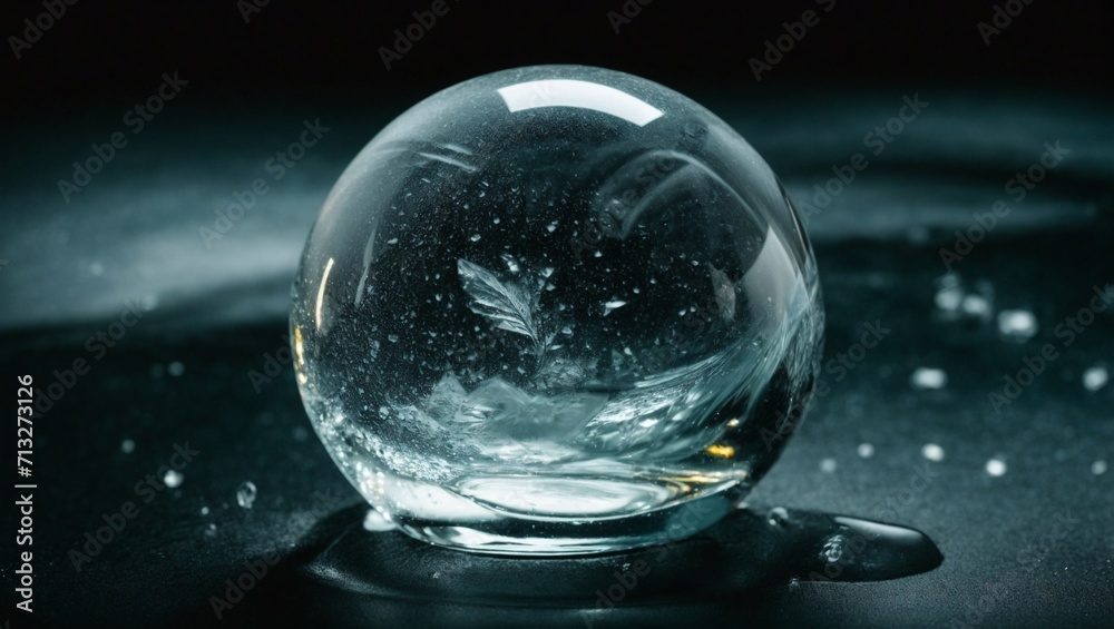 Perfectly round ice sphere on a dark background, showcasing purity and clarity, AI-generated. Perfectly round ice sphere on a dark background, showcasing purity and clarity, AI-generated.