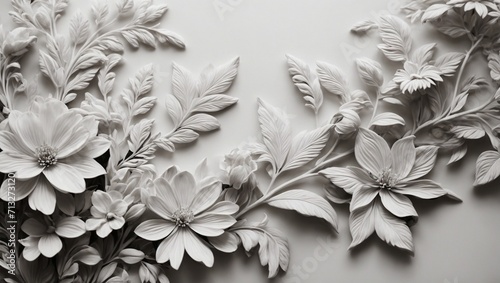 Elegant embossed floral wall art in monochrome for sophisticated decor, AI-generated.