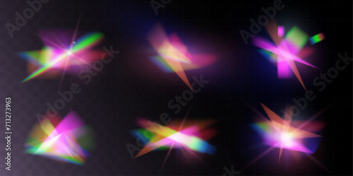 Light crystal shiny hologram bokeh. Set of transparent color effects.	
