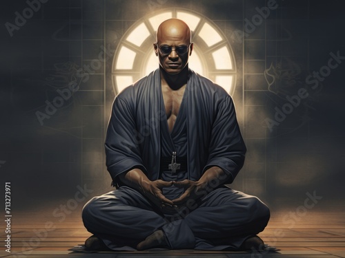 monk meditates with sunglasses