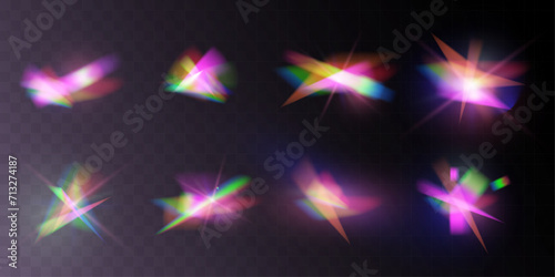 Light crystal shiny hologram bokeh. Set of transparent color effects.	
