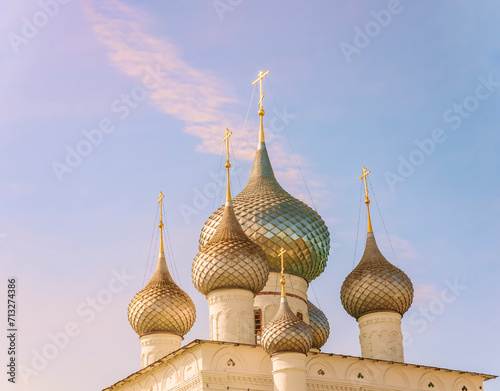 Domes of the Resurrection Orthodox Monastery. Resurrection Cathedral in the town of Uglich photo