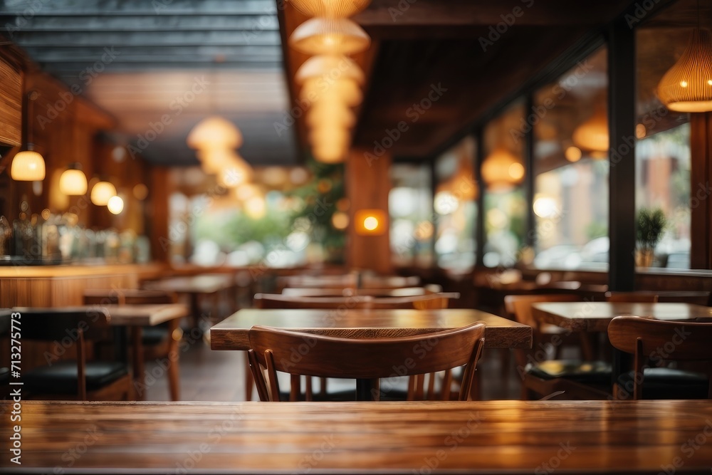 Interior of a restaurant with a blurred table and chairs background Interior of a restaurant with a blurred table and chairs background
