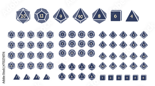 D4, D6, D8, D10, D12, and D20 Dice Icons for Boardgames With Numbers, Glyph Style