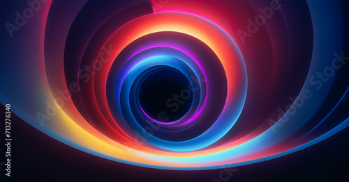 A multicolored spiral with a black background. concentric circles in red, orange, yellow, blue, and purple. Background, wallpaper, backdrop.