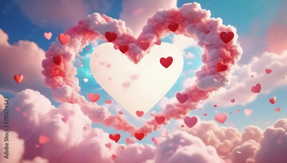 Heart shaped cloud against pink and blue sky with clouds. Generative AI