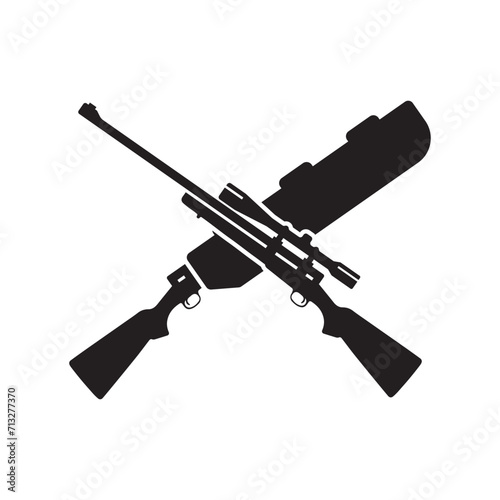 Black and white hunting rifles silhouette with scopes and holster for outdoor hobby and leisure photo