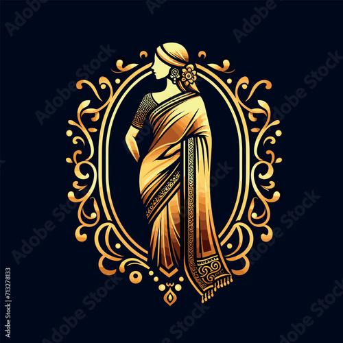 Vector saree with women's figure clothing logo design, Generative Ai