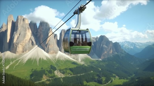 Aerial view of the cable car from Ortisei to Rascies Ai Generative