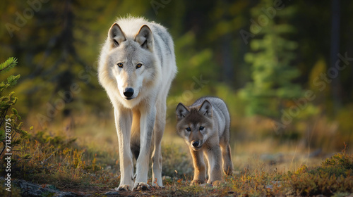 Lobo cinzento e seu filhote - Papel de parede photo