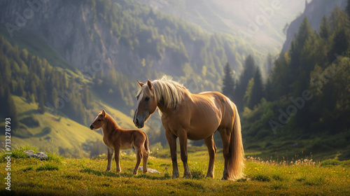 Cavalo bege e seu filhote - Papel de parede photo
