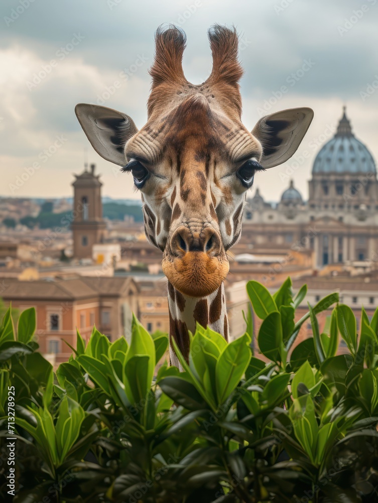 Obraz premium Giraffe in the city zoo - AI Generated Digital Art