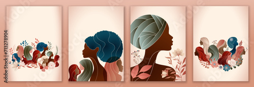 Group silhouette of multicultural women. International women's day. Diversity - inclusion - equality or empowerment. Anti racism or stop discrimination. Template - leaflet - poster - cover photo